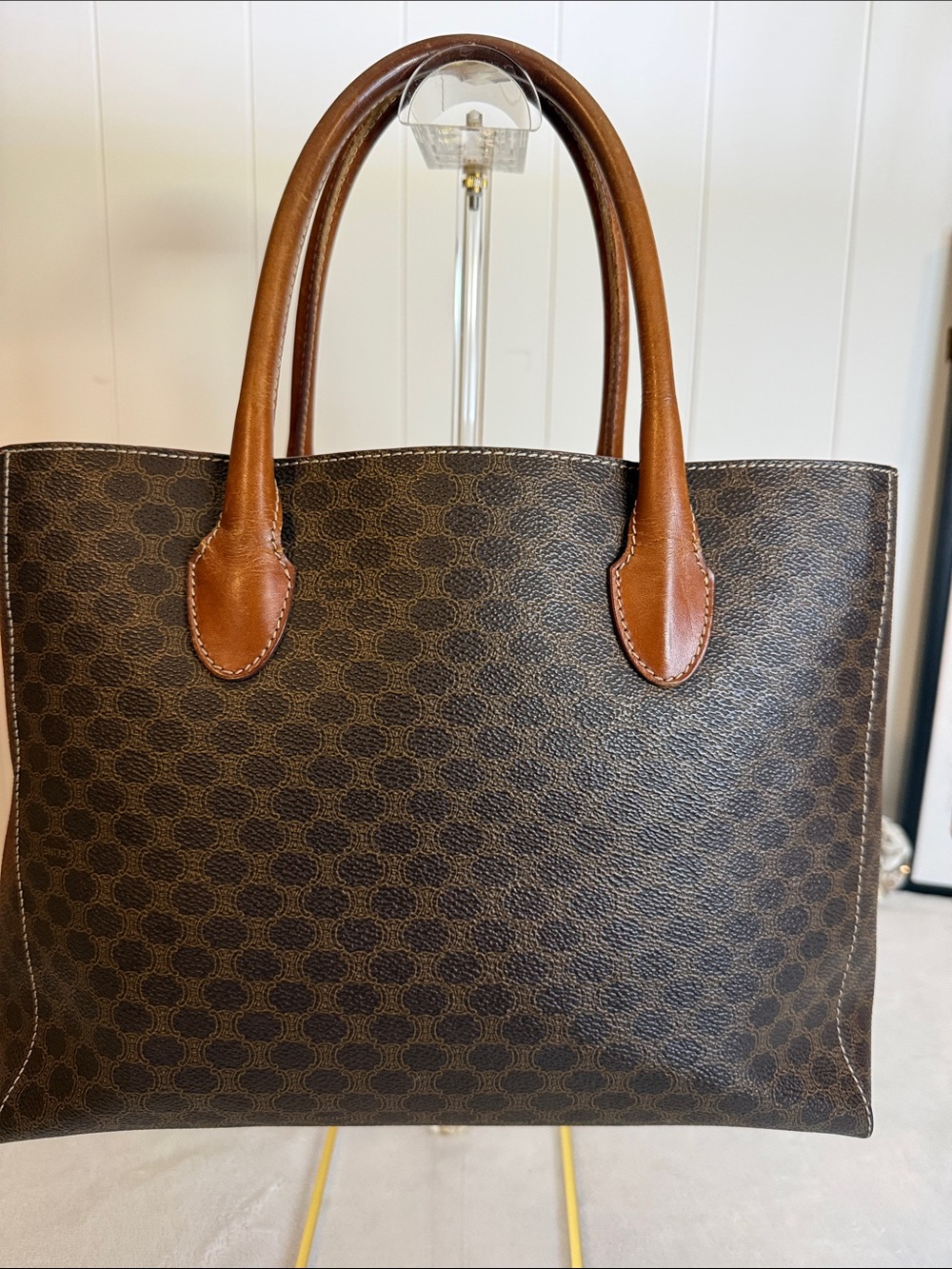 Vintage Celine Macadam Tote Bag Brown Coated Canvas Leather Italy Large Shopper - Picture 4 of 17
